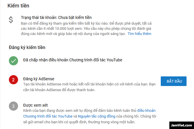 Tiến hành liên kết với Adsense để có thể nhận được tiền từ YouTube