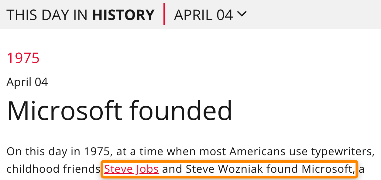 Người sáng lập Microsoft không phải là Steve Jobs. Đó là Bill Gates. Độ chính xác nội dung là yếu tố SEO quan trọng