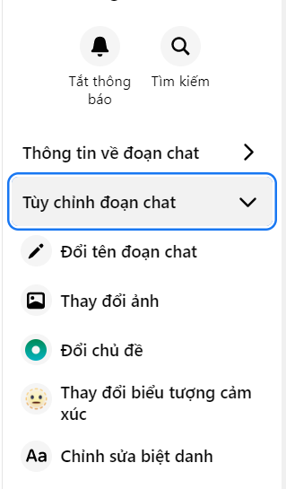 Đổi tên nhóm messenger: Nhấp vào biểu tượng "Thông tin nhóm", chọn "Tùy chỉnh đoạn chat", ấn vào “Đổi tên đoạn chat", nhấn "Lưu" 