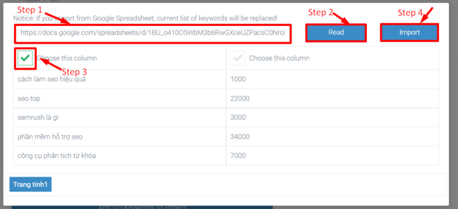 Các bước import dữ liệu thông qua Google Sheet