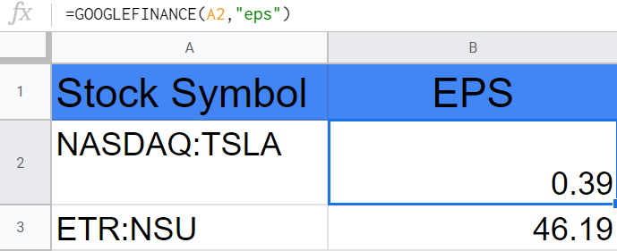 Truy xuất EPS với Google Finance