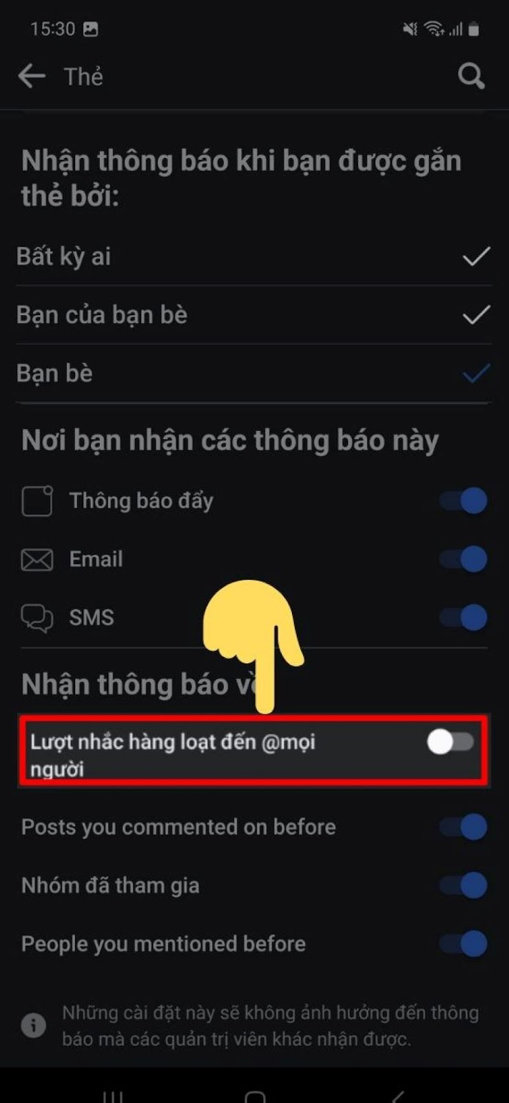 Tắt tag tất cả thành viên trong group Facebook trên điện thoại