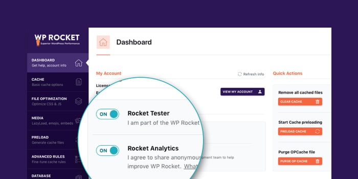 Bảng điều khiển Dashboard - WP Rocket là gì