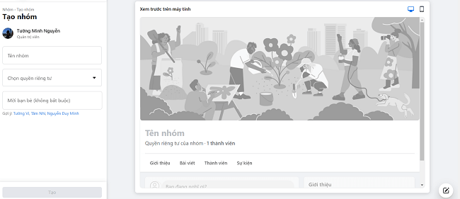 Thiết lập tên, ảnh bìa, chế độ trên group facebook