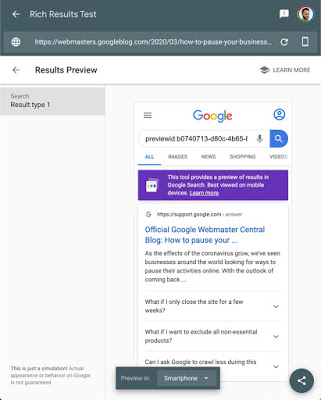 Chức năng xem trước tìm kiếm Google Rich Result Test