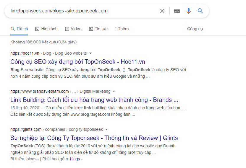 Tìm các trang web liên kết với đối thủ cạnh tranh với Google Search Operators