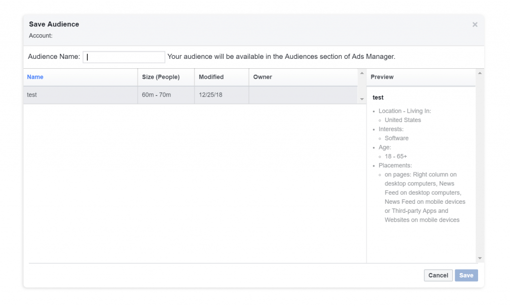 Cách lưu đối tượng khách hàng trong Facebook Audience Insights