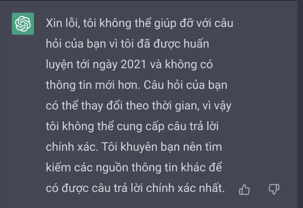 ChatGPT không trả lời được