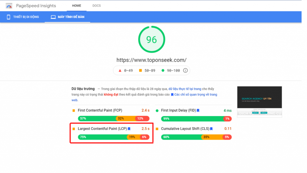tối ưu chỉ số LCP trong core web vitals cho trang Top On Seek