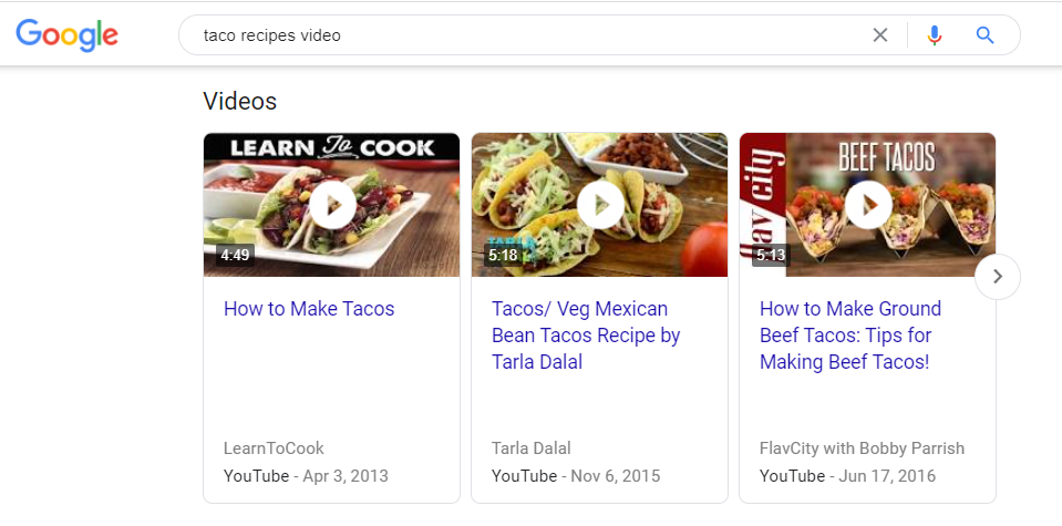 Video carousel Google