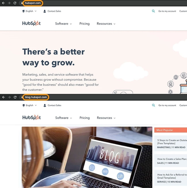 Subdomain của trang web Hubspot