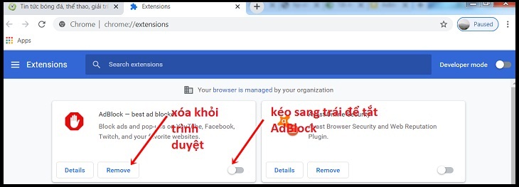 Tiến hành tắt ứng dụng Adblock trên trình duyệt | Cleanipedia
