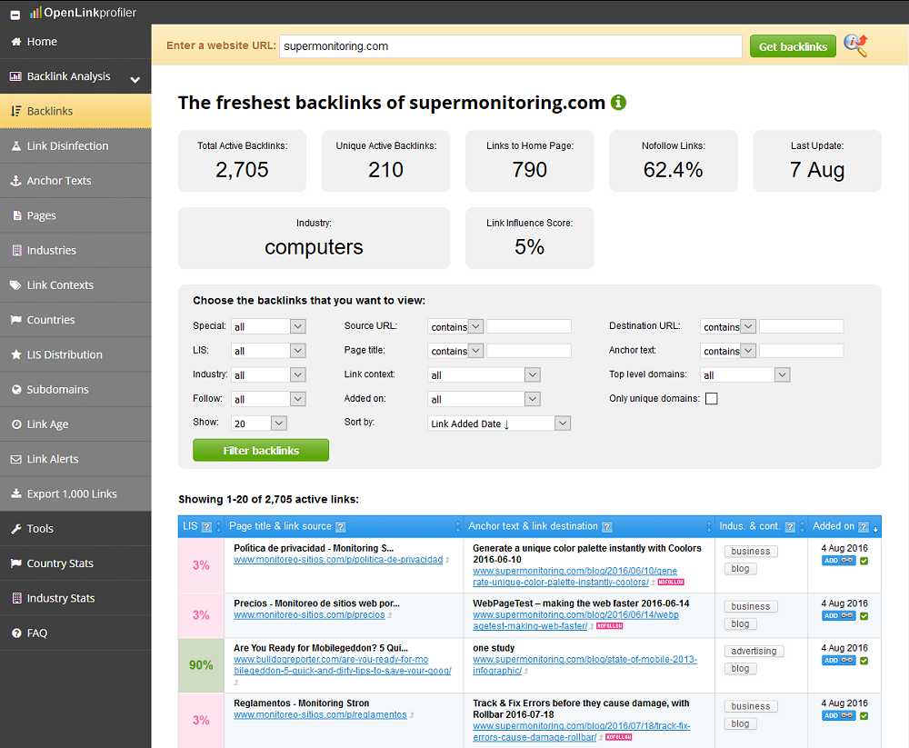 Công cụ backlink checker free - OpenLinkProfiler