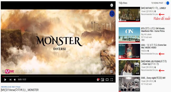 Video đề xuất trên Youtube