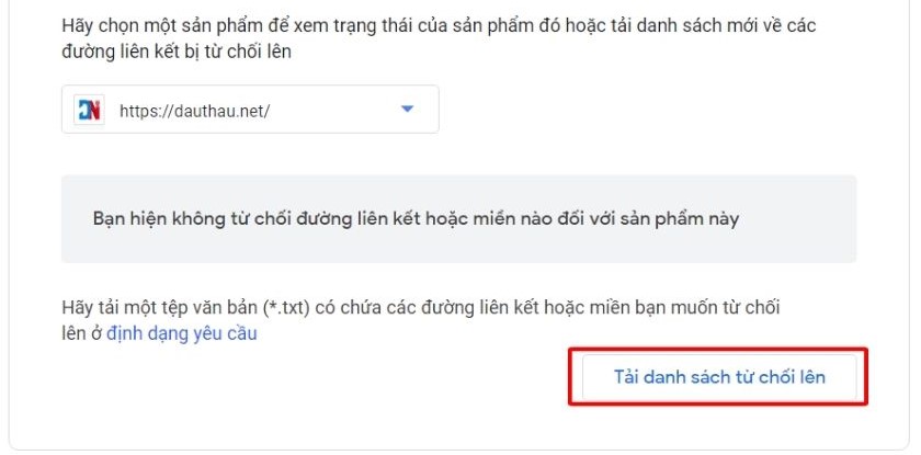 Tải danh sách lên công cụ từ chối của Google