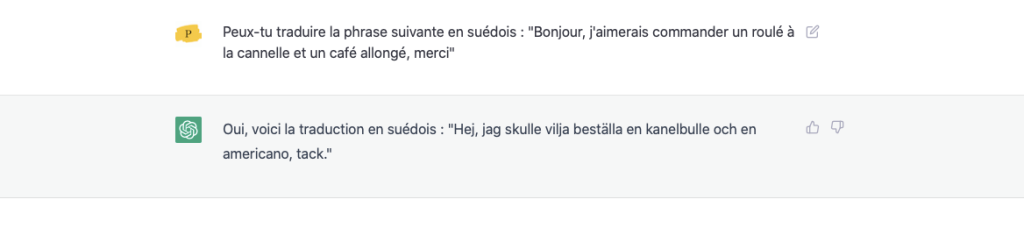 Sử dụng Chat GPT để dịch tiếng Pháp sang tiếng Thụy Điển