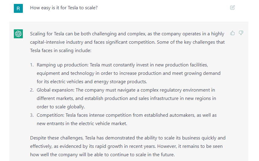 ChatGPT dễ dàng đưa ra cách Tesla mở rộng quy mô