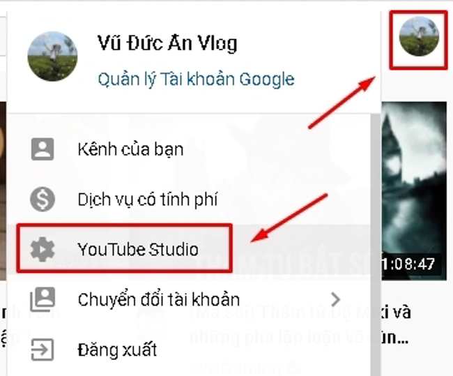 mở Youtube Studio để tiến hành upload logo kênh Youtube