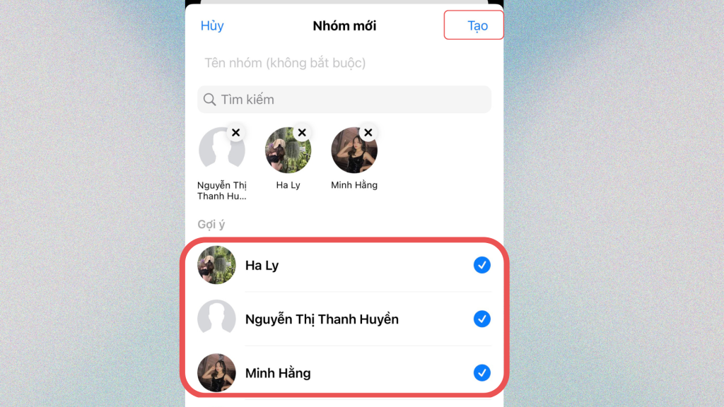 Chọn thành viên muốn thêm vào nhóm messenger 