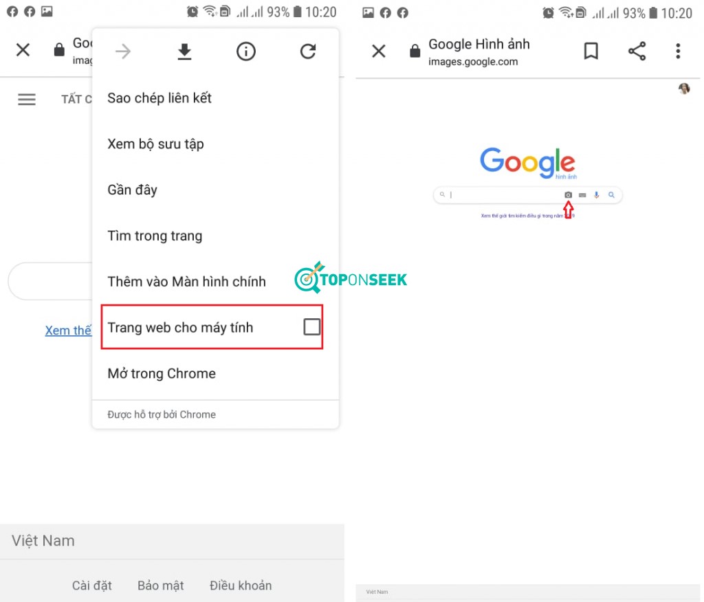 Chạm vào biểu tượng máy ảnh nhỏ rồi xem kết quả trên Google Image