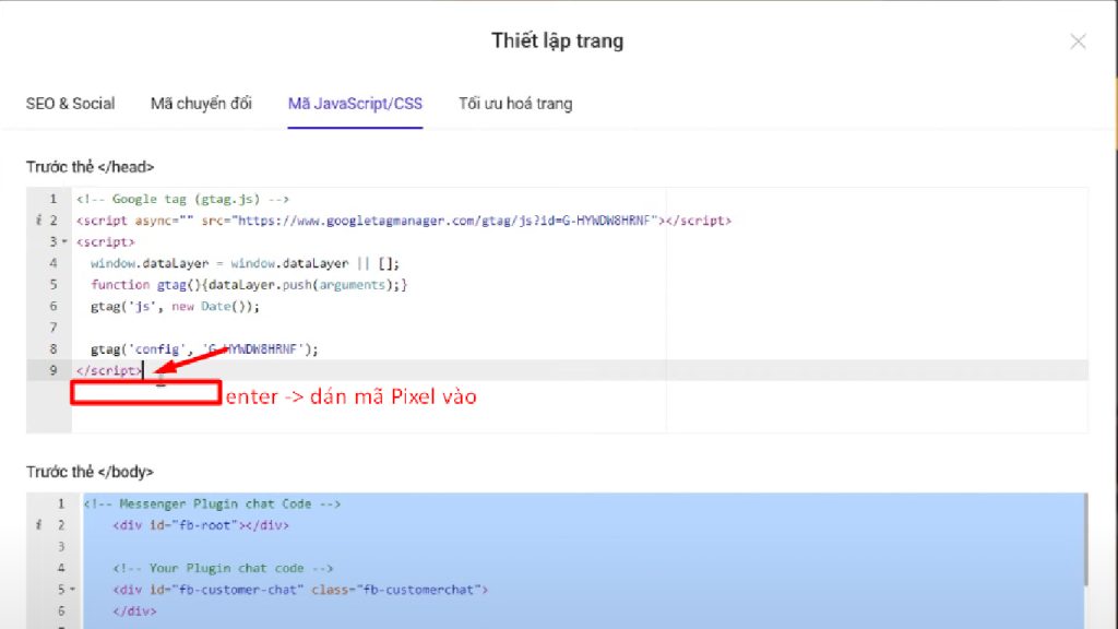 Chèn mã Facebook Pixel vào Landing Page bước 2