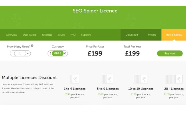 Chi phí Screaming Frog SEO Spider Tool