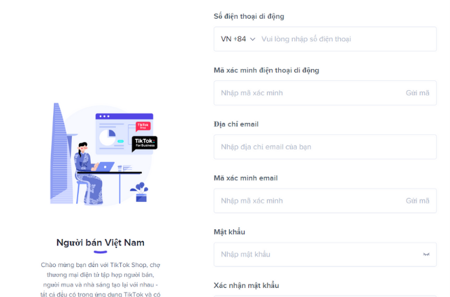 Form đăng ký của Tik Tok Shop