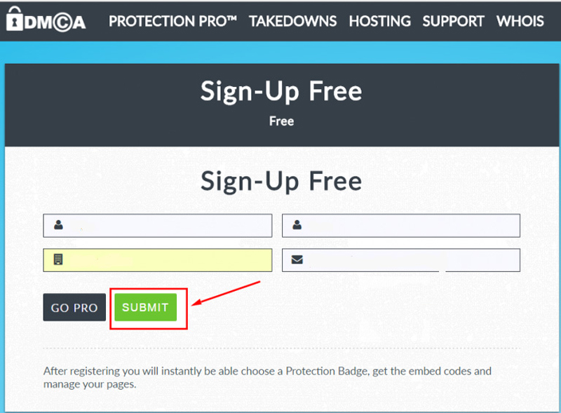 Hướng dẫn đăng ký nhanh DMCA FREE