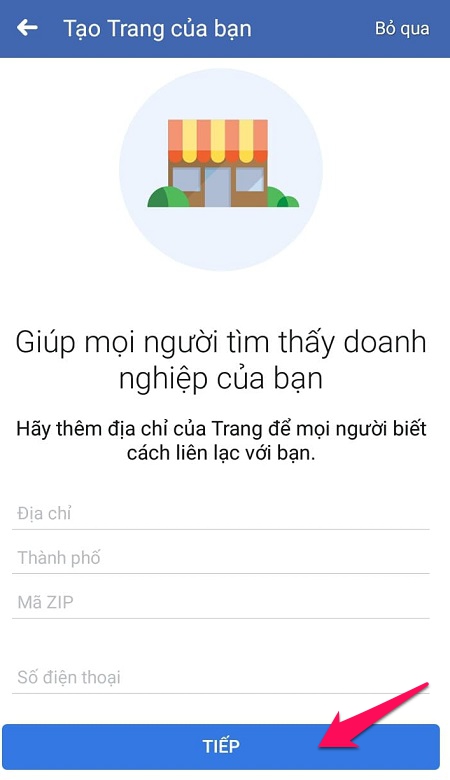 Bước 5: Thêm địa chỉ của Trang Fanpage