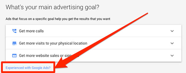Bấm chọn Experienced with Google Ads trên Google Keyword Planner