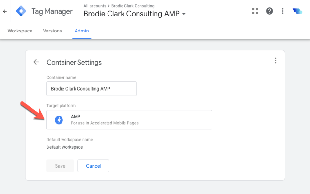 Thiết lập vùng chứa Google Tag Manager cho AMP