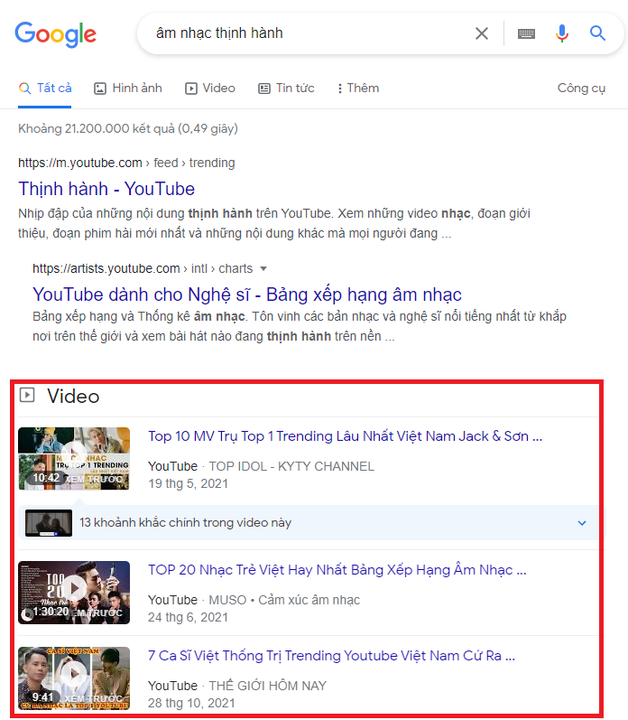 Hình ảnh có cấu trúc dạng Video được Google hỗ trợ