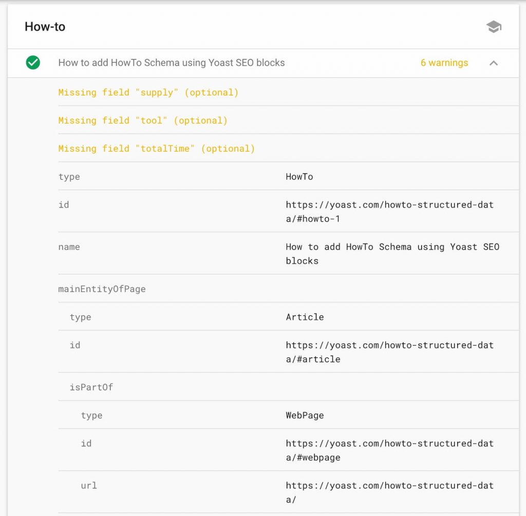 ket qua kiem tra HowTo Schema qua cong cu Google’s Rich Results Testing  