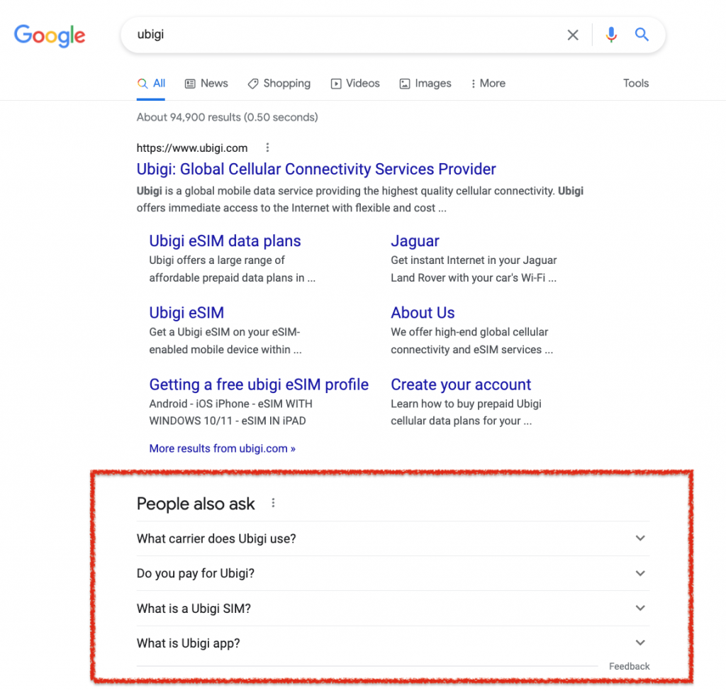 Một ví dụ về google brand SERP