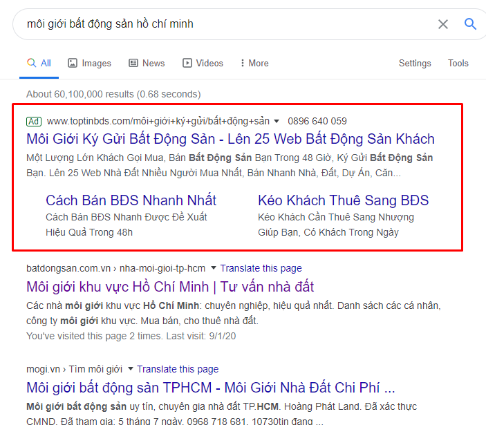Quảng cáo trên kết quả tìm kiếm