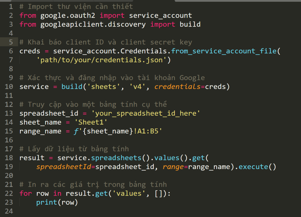 Google sheets API trên Python