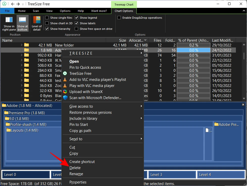 Xóa file rác trên TreeSize