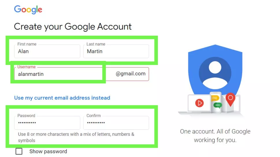 Trang đăng kí Gmail của Google