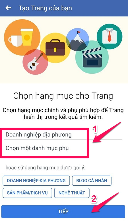 Bước 4: Chọn hạng mục cho Fanpage