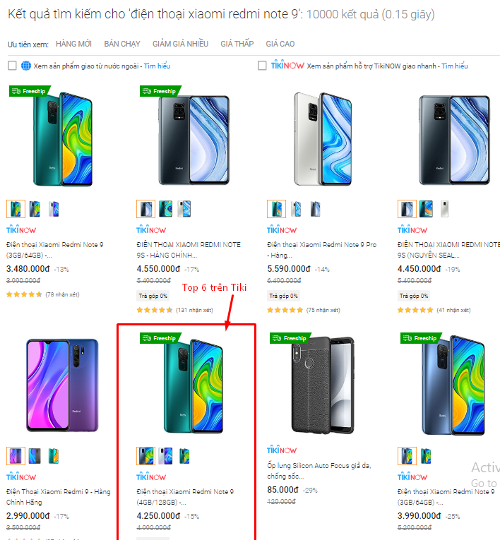 Top 6 trên Tiki
