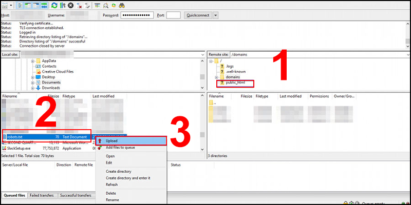 Upload file robots.txt qua FTP
