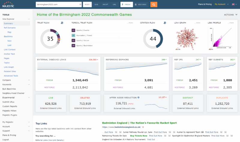 Majestic cũng là một công cụ backlink rất vững chắc