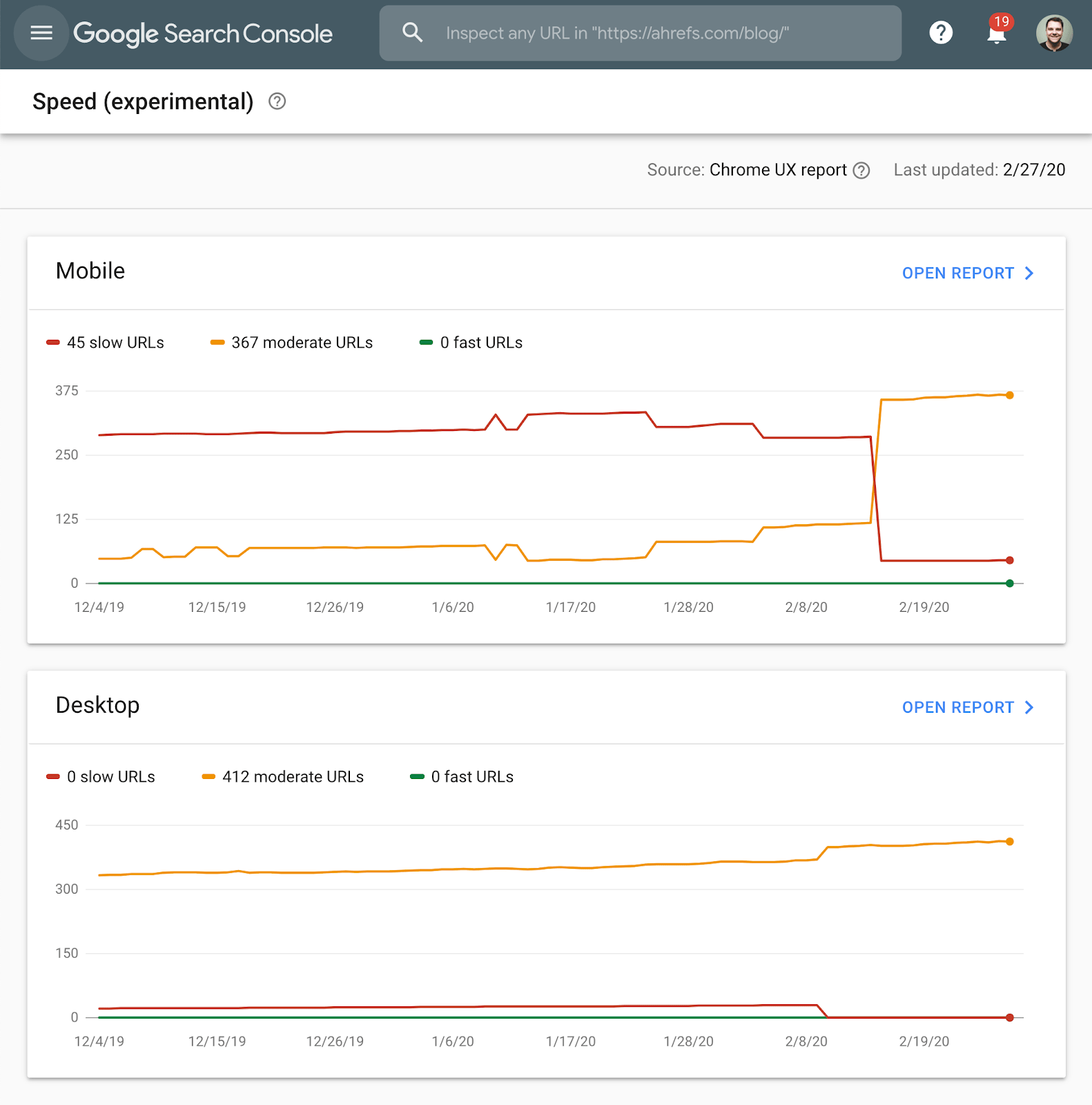 Nếu bạn lo ngại về tốc độ trang, hãy kiểm tra báo cáo Tốc độ trong Google Search Console. Điều này cho thấy những trang nào của bạn tải chậm trên máy tính để bàn và thiết bị di động. 