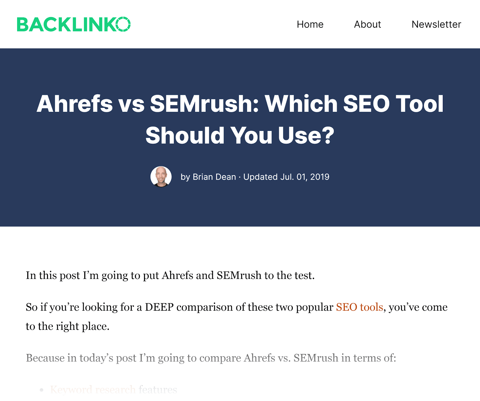 Backlinko - Ahrefs so với bài SEMrush