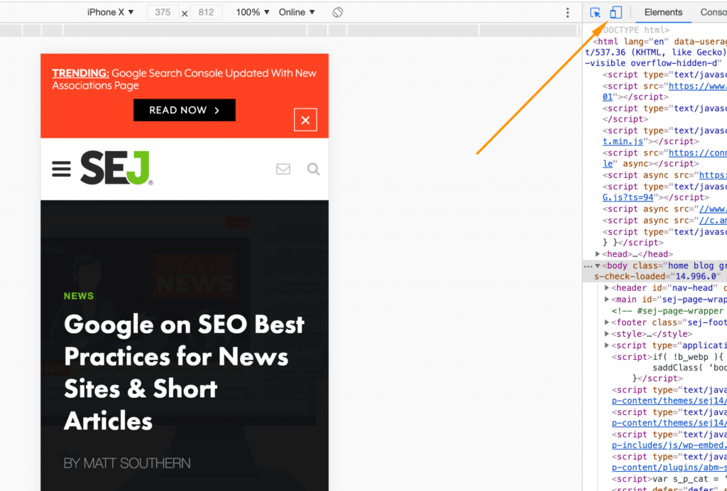 JavaScript làm được gì - chế độ xem trên thiết bị di động trong công cụ kiểm tra của Chrome