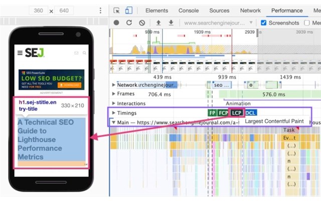 Xác định LCP bằng Chrome Devtools