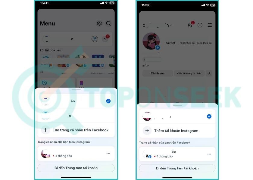 Chọn tài khoản Instagram - Facebook