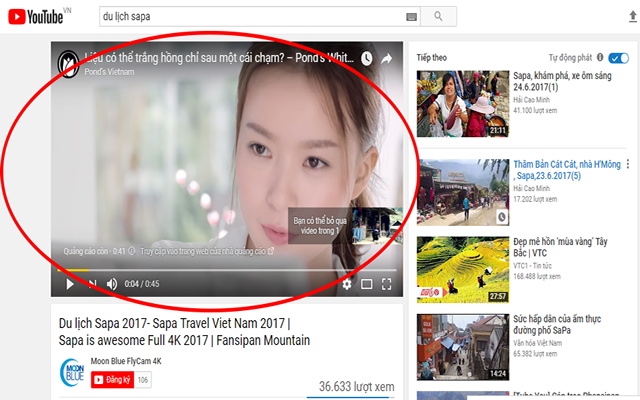 quảng cáo trong luồng trên Youtube