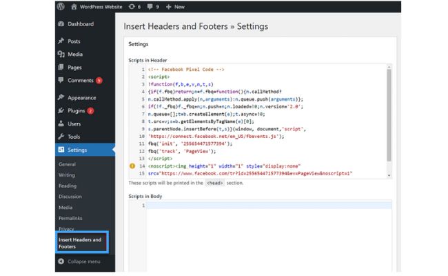 Plugin chèn mã Facebook Pixel bước 2