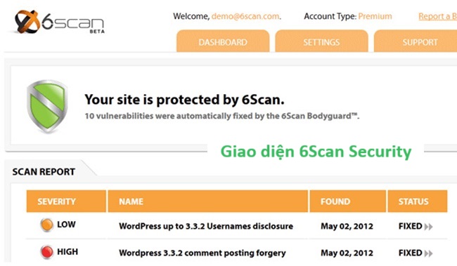 Giao diện công cụ 6Scan Security 